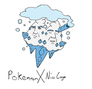 藍色冰系寶可夢，有兩個臉孔和冰柱，標示為 Pokemon X Nic Cage。 — 電玩遊戲 GIF 壁紙