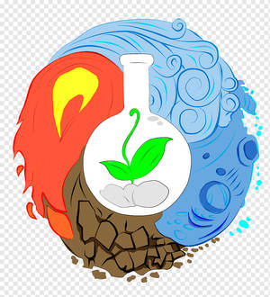 四種元素火、土、水、空氣圍繞著燒瓶中的嫩芽。 — 榮耀Magic V 壁紙