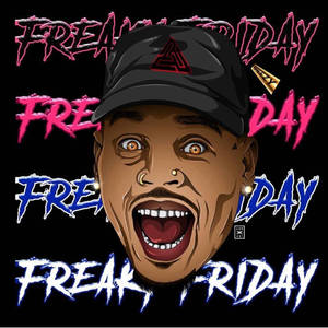 一個戴著帽子、以霓虹色「Freak Friday」文字尖叫的卡通男人。 — 怪诞星期五 壁紙