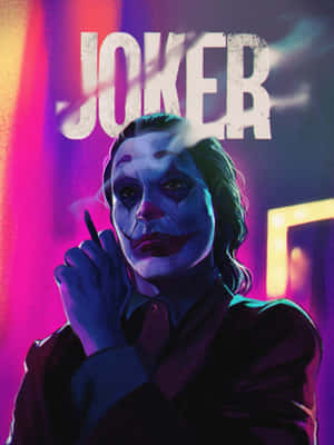 小丑角色在霓虹燈環境中抽煙，上方有 'JOKER' 文字。 — Kindle 壁紙
