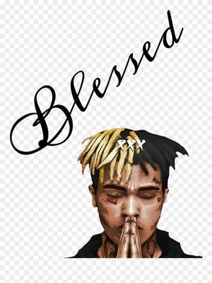金色和黑色頭髮的男子雙手合十在「Blessed」下祈禱。 — Xxxtentacion 卡通 壁紙