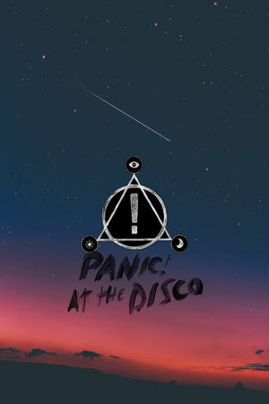 Panic! At The Disco 標誌在帶有星星和流星的暮色天空上。 — 恐慌 壁紙