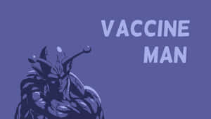 一個深藍色插圖人物，標有 Vaccine Man，背景為紫色。 — 1600x900 壁紙
