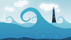 多雲天空下波浪上的燈塔。 — 插畫 壁紙