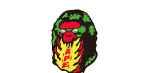 帶有火焰鬍鬚和迷彩頭髮的猿頭標誌 — Bape 動態 壁紙