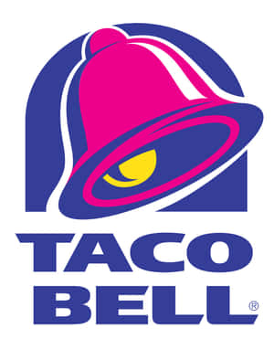 Taco Bell 標誌，特色是粉紅色鐘形帶黃色新月和藍色文字。 — 塔可 壁紙