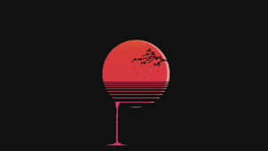 黑色背景上帶有樹枝和水平條紋的紅色太陽。 — 水果 壁紙