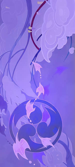紫色和藍色的抽象插圖，藤蔓和花瓣圍繞中央徽章旋轉。 — 漫威標誌 壁紙