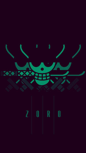 Zoro 的骷髏頭與劍標誌，以青綠色呈現在深紫色背景上。 — 航海王 手機 壁紙