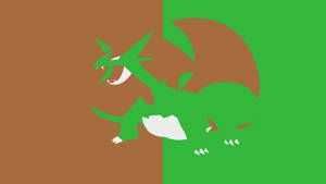 綠色龍剪影橫跨棕色和綠色背景。 — 電玩遊戲 GIF 壁紙