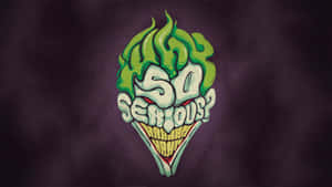 一個卡通小丑頭，綠髮笑嘴，說著「SO SERIOUS?」 — 黑白小丑 壁紙