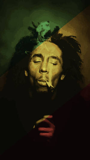 Bob Marley 在風格化肖像中閉著眼睛抽大麻煙。 — 抽菸 壁紙