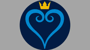 灰色背景上的藍色心形皇冠標誌 — 王國之心 壁紙