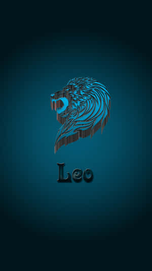 藍色幾何獅子星座符號，帶有「Leo」字樣，置於青綠色漸層背景上。 — 獅子座 壁紙