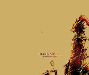 Dark Souls 戰士身穿金色盔甲，在黃色背景前手持劍。