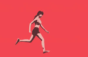 一個風格化的跑步者以圓點圖案在珊瑚色背景上。 — Running 壁紙