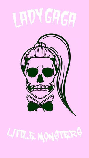Lady Gaga 頭骨標誌，帶有馬尾和蝴蝶結，粉紅色背景。 — 女神卡卡 壁紙