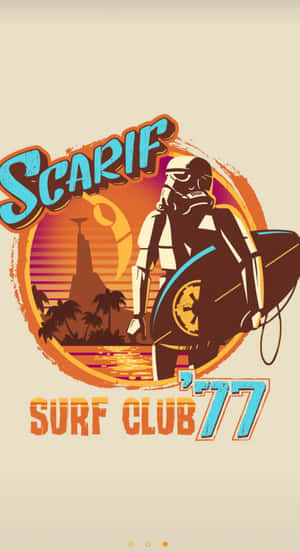 風暴兵在Scarif Surf Club '77日落場景中拿著衝浪板。