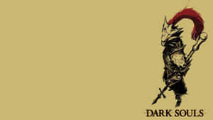 米色背景上帶有紅色羽毛和劍的Dark Souls騎士