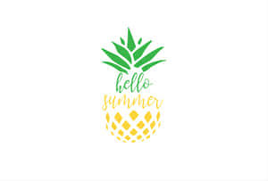 帶有綠色和黃色 hello summer 文字的鳳梨圖案。 — 海灘桌面 壁紙