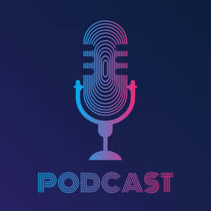 一個色彩繽紛的漸變麥克風圖標，下方有「podcast」字樣。 — 粉紅色美學桌面 壁紙