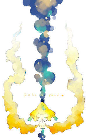 黃色寶可夢角色被旋轉的煙霧和星星環繞 — 星星 壁紙