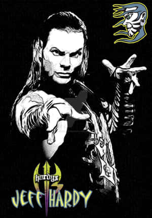 摔角手 Jeff Hardy 在風格化的黑白插圖中向前指。 — 湯姆·哈迪 壁紙
