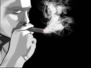 男人在黑色背景上抽雪茄，煙霧繚繞。 — 抽菸 壁紙