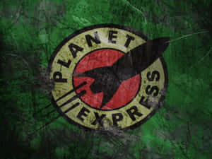 Planet Express 標誌，黑色火箭在紅色背景上，以綠色 grunge 牆壁為背景。 — 紐約市 壁紙