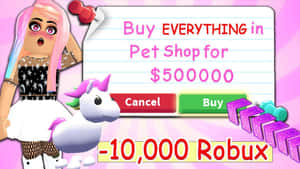 Roblox女孩和獨角獸靠近寵物店的遊戲內購買畫面。 — 凱蒂貓 美學 GIF 壁紙