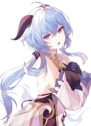 藍色頭髮和紅色角的動漫女孩看起來很驚訝。 — OnePlus Pad 3 Pro 壁紙