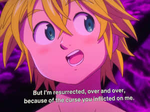 動漫角色，金髮藍眼，在紫色背景下顯得驚訝。 — 梅利奧達斯 壁紙
