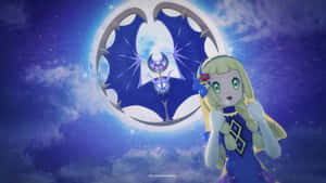 金髮辮子動漫女孩看著星空中的發光蝙蝠傳送門。 — 電玩遊戲 GIF 壁紙