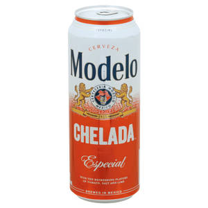 一個帶有紅色和白色設計及獅子標誌的Modelo Chelada啤酒罐。 — 啤酒 壁紙