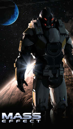 Mass Effect 士兵穿著太空裝甲，眼睛發光，背景為宇宙。 — 質量效應 壁紙