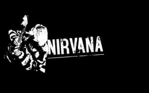 Nirvana樂隊標誌，配有黑白吉他手剪影。 — 涅槃 壁紙