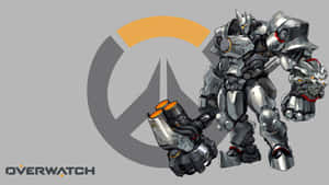 Overwatch機甲角色，配橙色加農炮及標誌背景 — 盾之勇者 壁紙