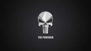一個風格化的銀色骷髏標誌，下方有 'THE PUNISHER' 文字，位於深灰色背景上。 — 懲罰者標誌 壁紙