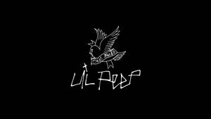 白色紋身風格鳥標誌，帶有「Cry Baby」橫幅和「Lil Peep」文字，黑色背景。 — 小莫娜 壁紙
