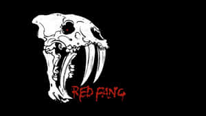 白色頭骨，紅色眼睛和尖牙，黑色背景上有紅色文字寫著 Red Fang。 — 迷幻 壁紙