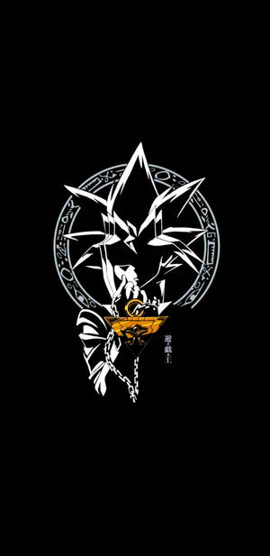 白色風格化決鬥怪物，帶有鎖鏈和符號，背景為黑色。 — 不思議遊戯 壁紙