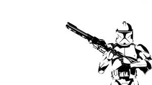 複製人士兵黑白剪影瞄準爆能槍。 — 複製人突擊兵 壁紙