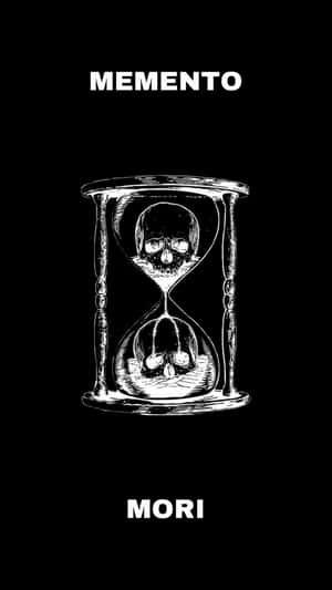 沙漏帶有頭骨和文字 memento mori，黑色背景 — 真人快打 壁紙