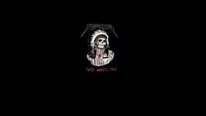 一個戴著羽毛頭飾的骷髏，帶有「YEEZUS」和「GOD WANTS YOU」文字。 — 肯伊·威斯特 壁紙