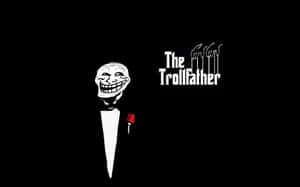 一個穿著燕尾服、帶著紅玫瑰的卡通巨魔，標題為The Trollfather。 — 創意 壁紙