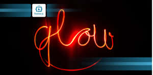 深色背景藍色條紋上的紅色霓虹glow字樣 — 霓虹紅 壁紙