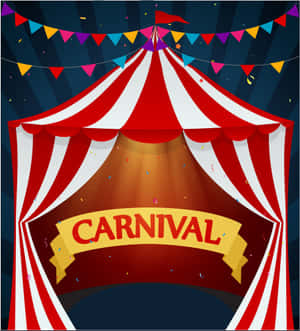 紅白條紋馬戲團帳篷和 'CARNIVAL' 橫幅在夜間聚光燈下。 — 榮耀Magic V 壁紙