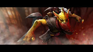 兇猛哥布林戰士在煙霧瀰漫的戰場上揮舞兩把彎刀向前衝刺。 — Dota 2 4K 壁紙