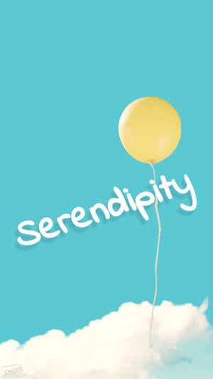 黃色氣球在雲端上升，帶有 serendipity 字樣 — 黃色 壁紙