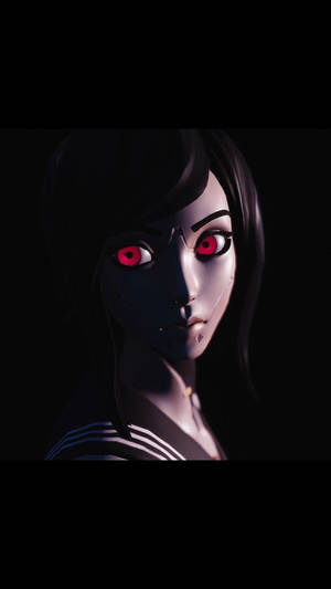 在黑暗環境中，擁有發光紅眼睛和黑髮的動漫女孩。 — 月兔 Fortnite 壁紙